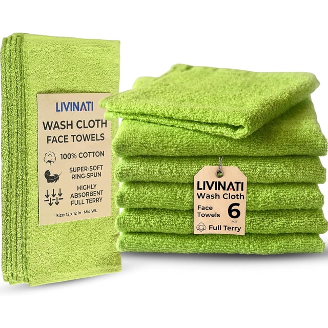 Lamon Typeface Lemon Lime 100% Cotton Wash Cloths for Showering Body and Face - 12