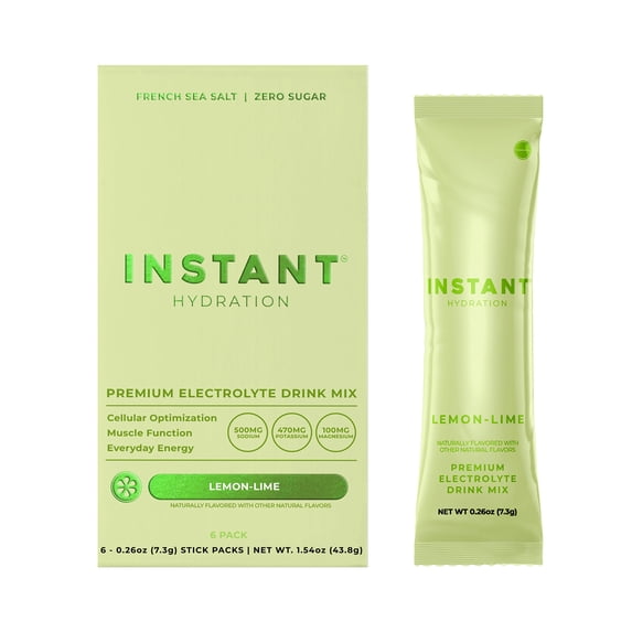 Instant Hydration Sugar Free Electrolyte Powder, Lemon Lime, 6 Sticks