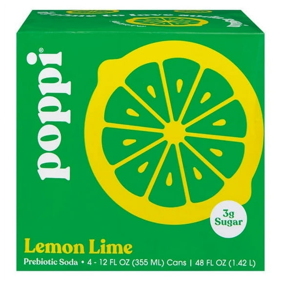 Lemon Lime Poppi Prebiotic Soda - 4 pack, 12 fl oz can - Pack of 2