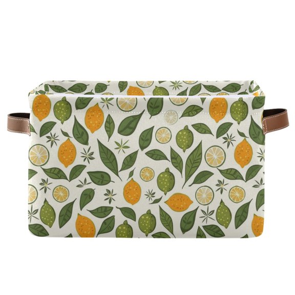 Lemon Limes Leaf Storage Bins with Handle Fabric Organizer Basket Foldable Box 1 Pack 14.2x10.2x8.3