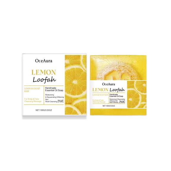 Lemon Loofah Bath Soap-Mild Cleansing, Oil Control, Refreshing Body Soap with Shea Butter & Lemon Extract