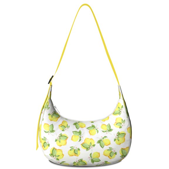 Lemon Lover Crossbody Bag Lightweight Nylon Adjustable Strap Yellow Fruit Cute Summer Modern Retro Vintage I Love Lemons Flowers Floral Fresh Bright Pattern Print Design Small Purse