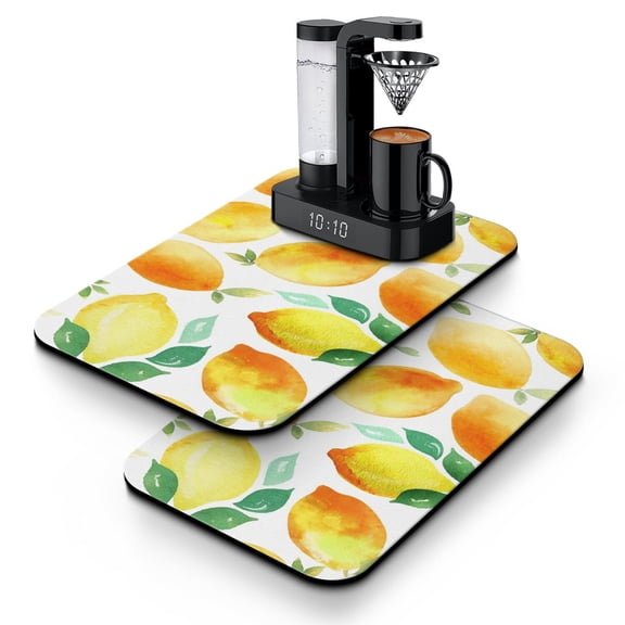 Lemon Lover Dish Drying Mat, Bright Yellow Fruit Print Retro Absorbent Kitchen Mat