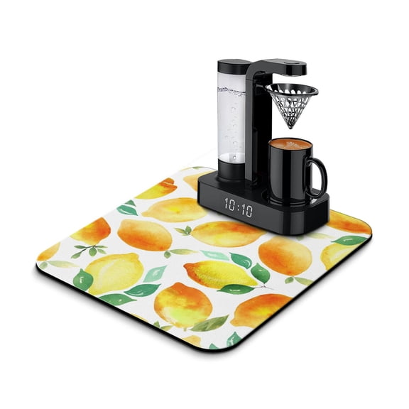 Lemon Lover Dish Drying Mat, Bright Yellow Fruit Print Retro Absorbent Kitchen Mat
