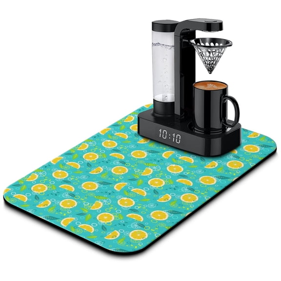 Lemon Lover Dish Drying Mat, Bright Yellow Fruit Print Retro Absorbent Kitchen Mat