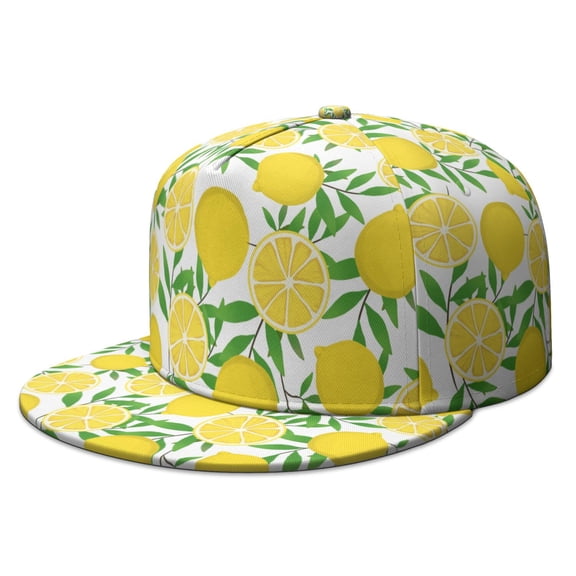 Lemon Lover Snapback - I Love Lemons Print Adjustable Cap, Fun Floral Fruit Design