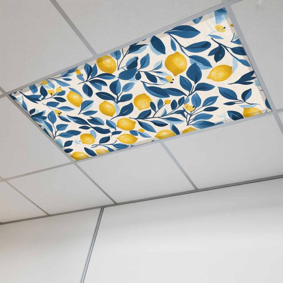 Lemon Magnetic Fluorescent Light Covers for Ceiling Lights 2x4 Feet, Watercolor Yellow Blue Fruit Branch Flower Office Classroom Kitchen Drop Ceiling Light Covers Lighting Filters Shade Panel 1 Pack