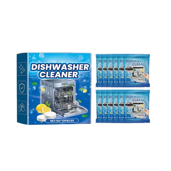 Lemon Mint Dishwasher Cleaner Tablets - Powerful Descaling Deodorizing Deep Clean Tabs, 12 Count Pack