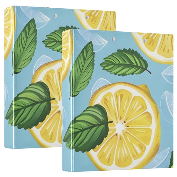 Lemon Mint Leaves 3 Ring Binders 1.5 inch Hardcover File Folders with Interior Pockets A4 Size Organizer for School Office Hospital