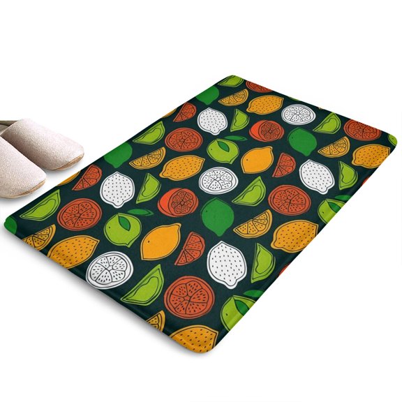 Lemon Mixed Citrus Fruits DarkGreen Flannel Non Slip Door Rugs,Washable Door Mats Indoor,Decorative Door Mats,Dirt-Resistant and Absorbent Doormat for Entrance,Bedroom,Kitchen,Bathroom,31.5"x17"