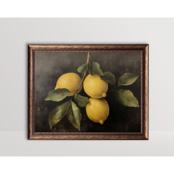 Lemon, Moody Fruit Poster, Vintage Citrus Still Life, Kitchen Wall Art, Rustic Farmhouse Decor, Dark Lemons Tree Art57, Stretched Canvas Size 16x24