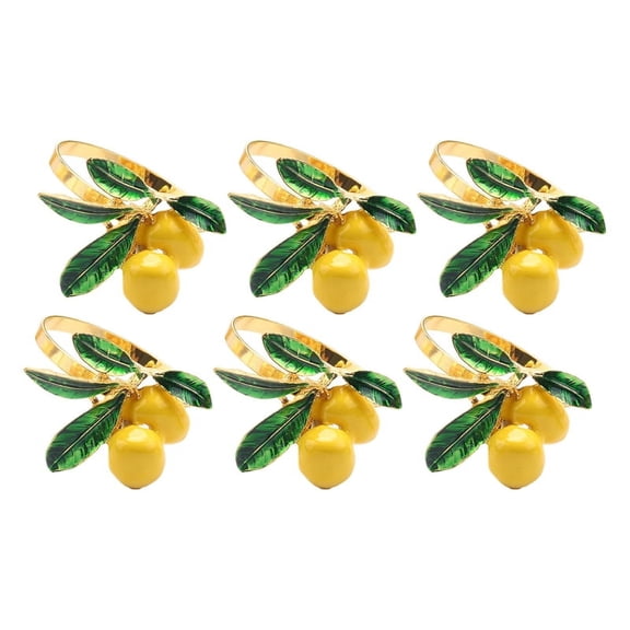 Lemon Napkin Rings, Lovely Yellow Decorative Fruit Lemon Napkin Ring Holder for Wedding, Dinner Party, Summer Holiday, Table Decorations, Lemon Gold, 6 Pcs, 1.65 Inches