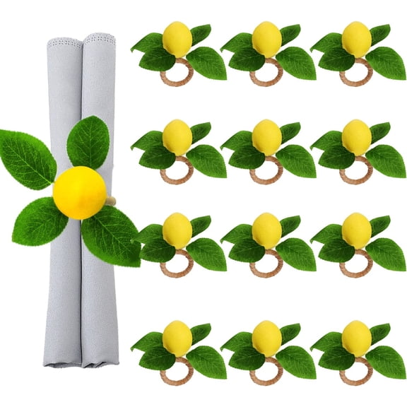 Lemon Napkin Rings Set of 12, Faux Lemon Summer Farmhouse Napkin Ring Holder for Dining Table Decor Banquet Wedding Birthday Thanksgiving Christmas Easter Holiday Table Decorations
