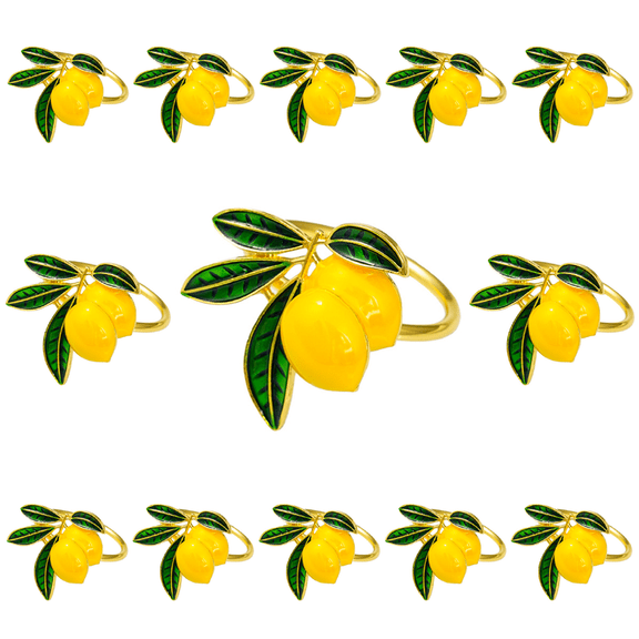 Lemon Napkin Rings Set of 12, Lovely Yellow Decorative Fruit Lemon Napkin Ring Holder for Wedding, Dinner Party, Summer Holiday, Table Decorations, Lemon Gold