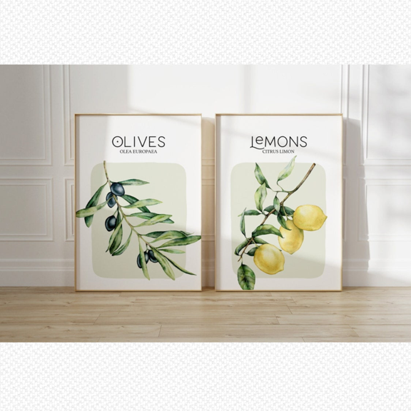 Lemon Olive Tuscan Kitchen Poster Set 2 Prints Set 2 , Poster Only
