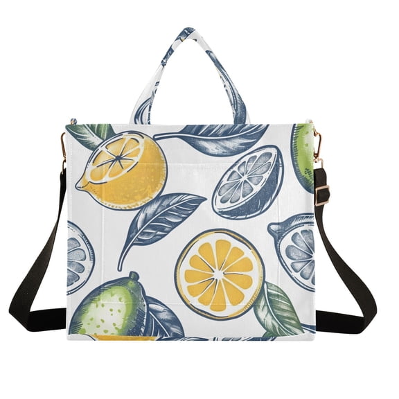 Lemon Or Leaves Corduroy Tote Bag Handbag Large Messenger Bag Shoulder Crossbody Zipper Bag Purse