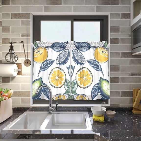 Lemon Or Leaves Kitchen Curtains Half Tier Curtain 2 Rod Pockets Bathroom Bedroom Cupborad Living Room 27"x24"