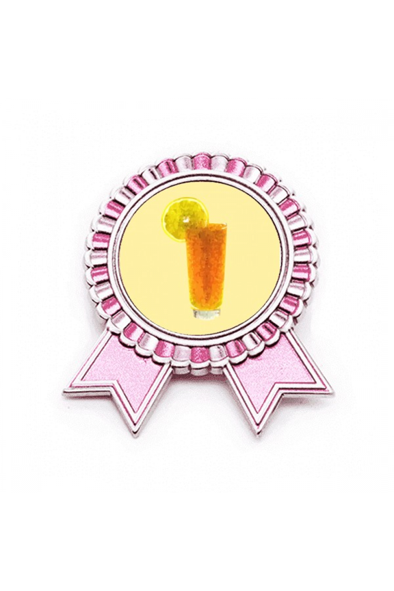 Lemon Orange Juice Granular Form Art Badge Brooch Pin Pink Winner Award Medal