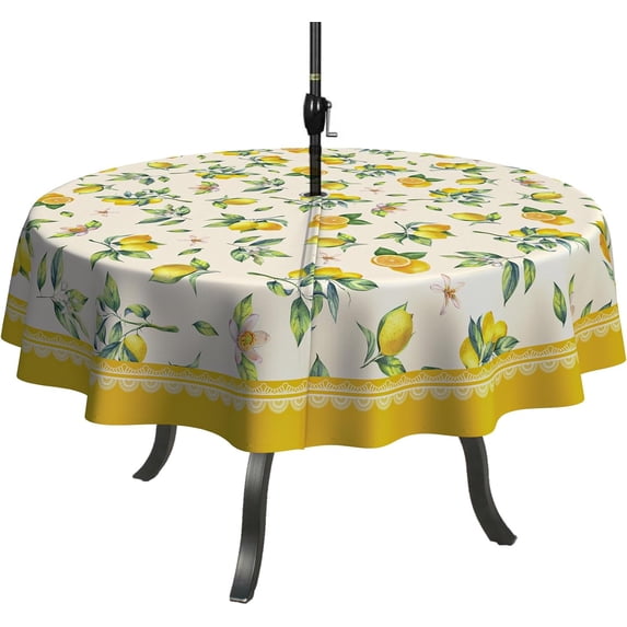 Lemon Outdoor Tablecloth with Umbrella Hole 60" x 60" Waterproof Zipper Table Cloth for Patio Table - Ideal Tablecloths for Picnics, Camping, and Yard Use