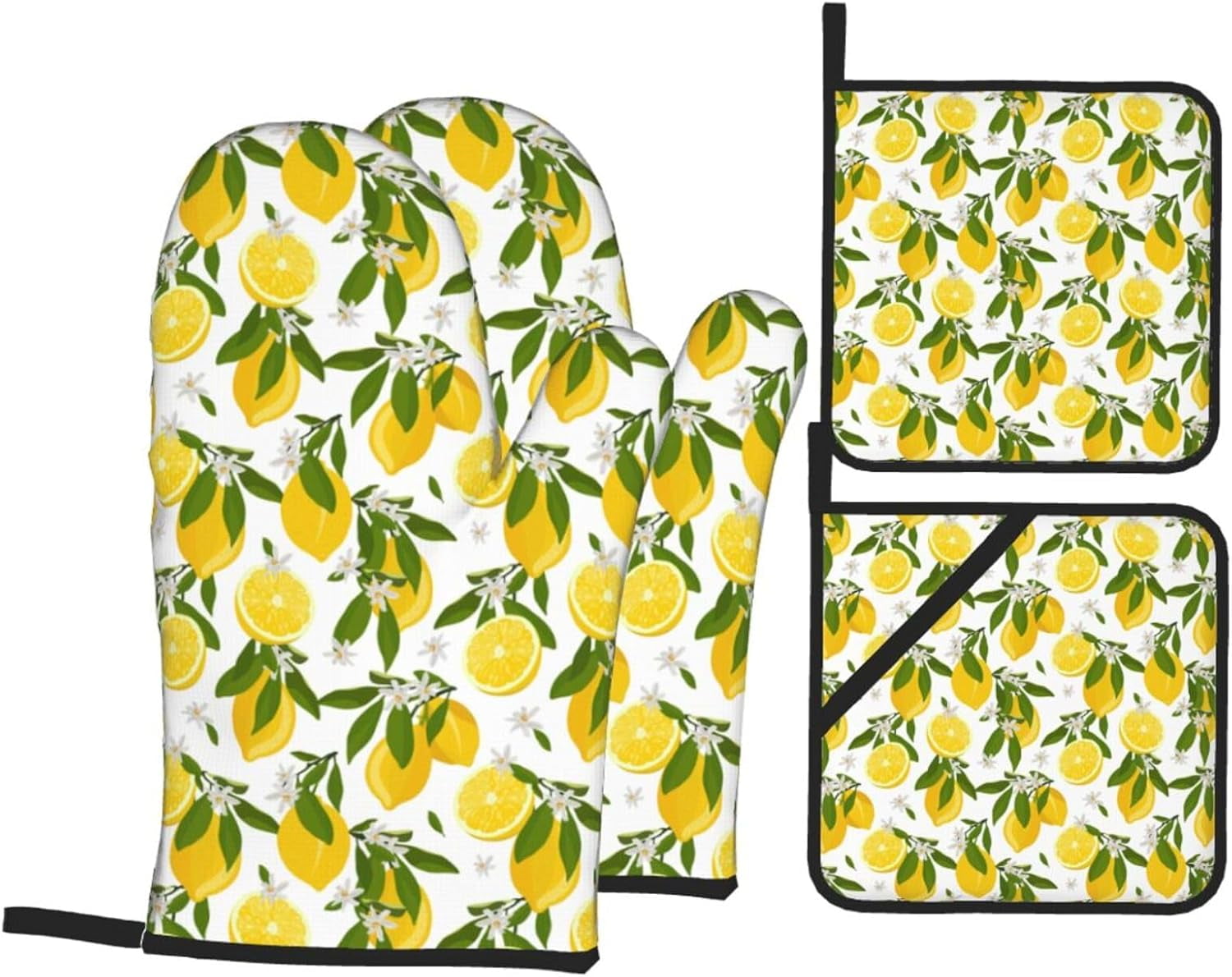 Lemon Oven Mitts Pot Holders Set of 4, Kitchen Gloves Potholders Heat Resistant for Chef Baking Cooking Grilling BBQ