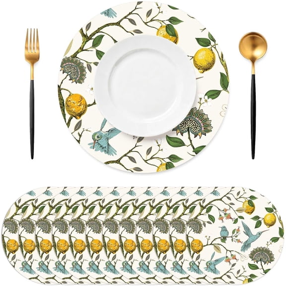 Lemon Paper Placemats Vintage Summer Disposable Place Mat Lemon Tree Decorative Round Paper Table Mats for Party Table Setting