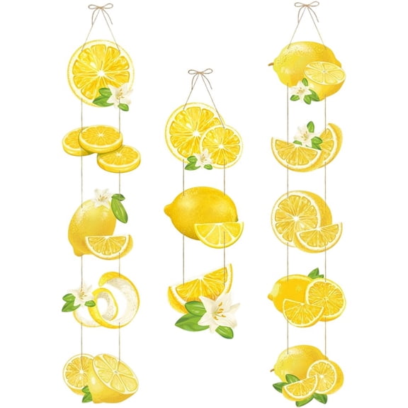 Lemon Party Decorations 3pcs Lemon Hanging Banner Lemonade Sign Paper Hanging Cutout Fruit Theme Banners Door Sign for Party Birthday