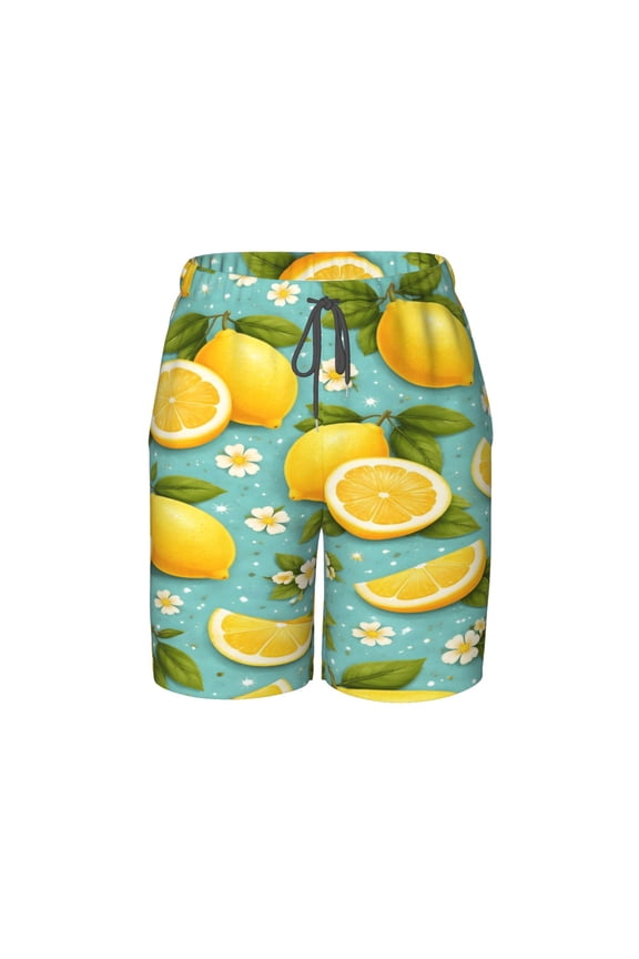 Lemon Pattern Beach Pants Lightweight Teen Shorts with Mesh Lining and Drawstring
