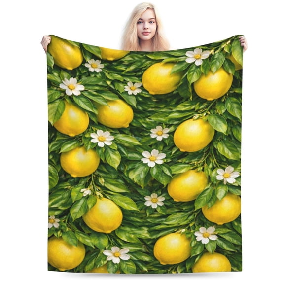 Lemon Pattern Blanket Gift Throw Blanket Cozy Soft Fresh Citrus Lemon Blossom Floral Home Decor Blanket 50x40