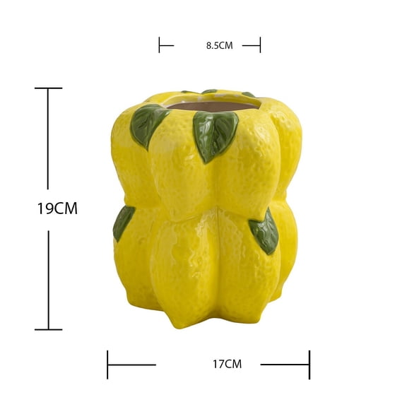 Lemon Pattern Ceramic Vase, Vintage Floral Vase, Decorative Ceramic Vase for Home Interior Decoration and Table Display