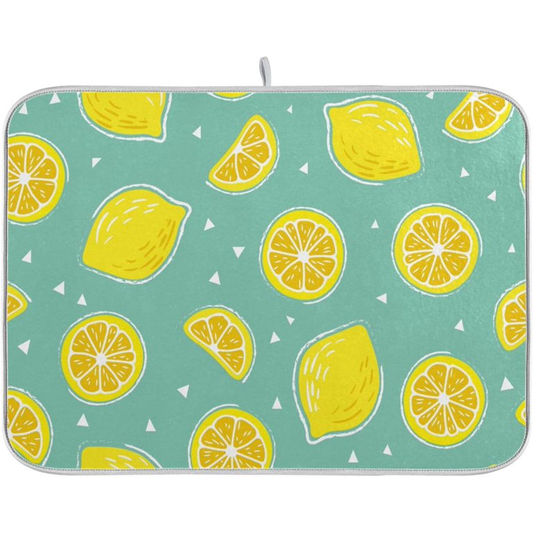 Lemon Pattern Dish Drying Mat Microfiber Drying Pad for Kitchen