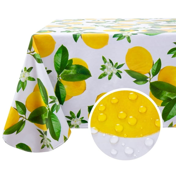 Lemon Pattern PVC Tablecloth, Waterproof Oil-Proof Table Cover for Home Dining, Kitchen, Patio, Multiple Sizes