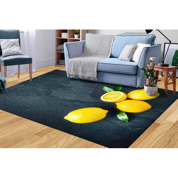 Lemon Pattern Rugs, Trendy Rug, Kitchen Rug, Modern Rugs, Saloon Rug, 3D Printed Rug, Lemon Rug, Indoor Rug, Decorative Rug, Yellow Rug, 3.3'x6.5' - 100x200 cm