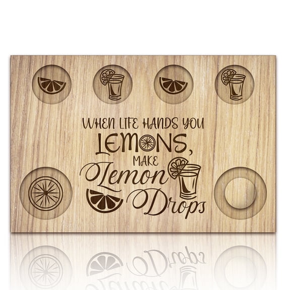Lemon Pattern Shot Glasses Serving Tray Wooden Flight Tray Glass Holder with Salt Rim Shot Glasses Board for Bar Restaurant