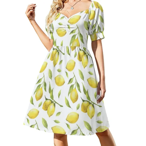 Lemon Pattern Sleeveless Dress Dress vintage wedding guest dress 2024 fairy