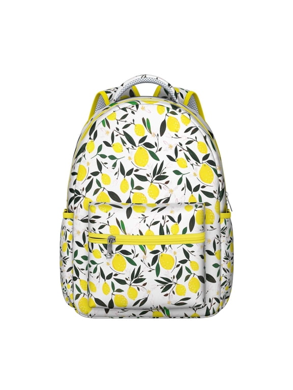 Lemon Pattern Students Backpack Cute Yellow Fruit School Bag with Vintage Floral Design, Comfortable and Durable
