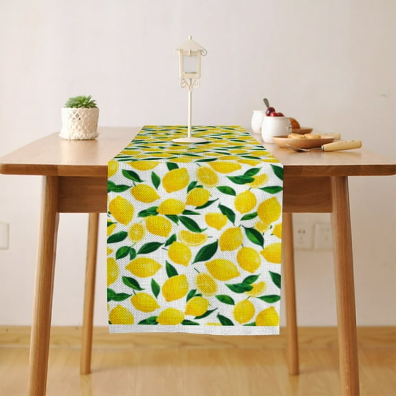Lemon Pattern Table Runner, Seasonal Fall Winter Kitchen Dining Table Decoration for Home Party Decor 13 x 90 Inch