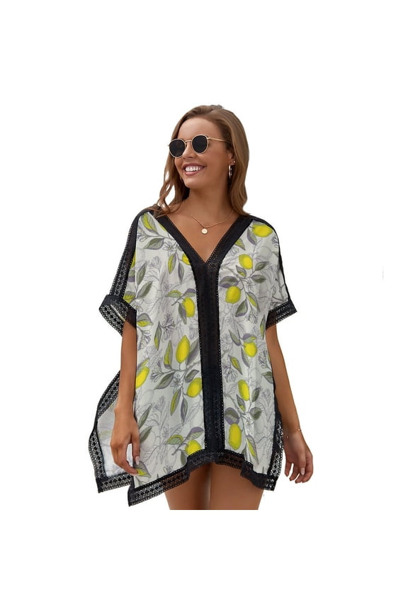 Lemon Pattern Women's Swimsuit Coverup Summer Beach Cover Up Bathing Suit Dress