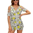 thumbnail image 1 of Lemon Pattern Womens Summer V Neck Zipper Top Short Sleeve T Shirt Off Shoulder Top Casual Classy Loose Shirts, 1 of 7