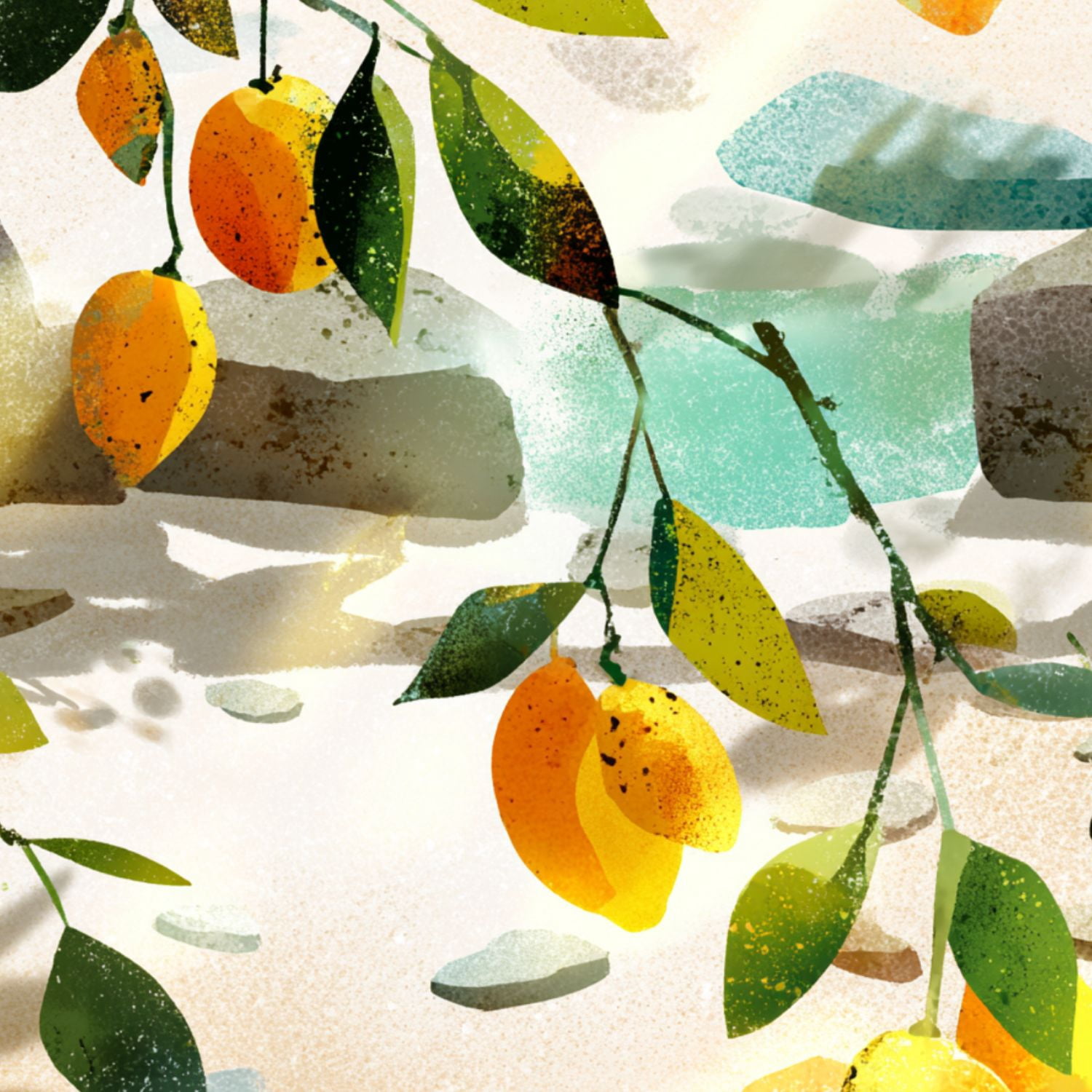 Lemon Peel and Stick Wallpaper Lemon Tree Warm Light Leaves Wall Mural ...