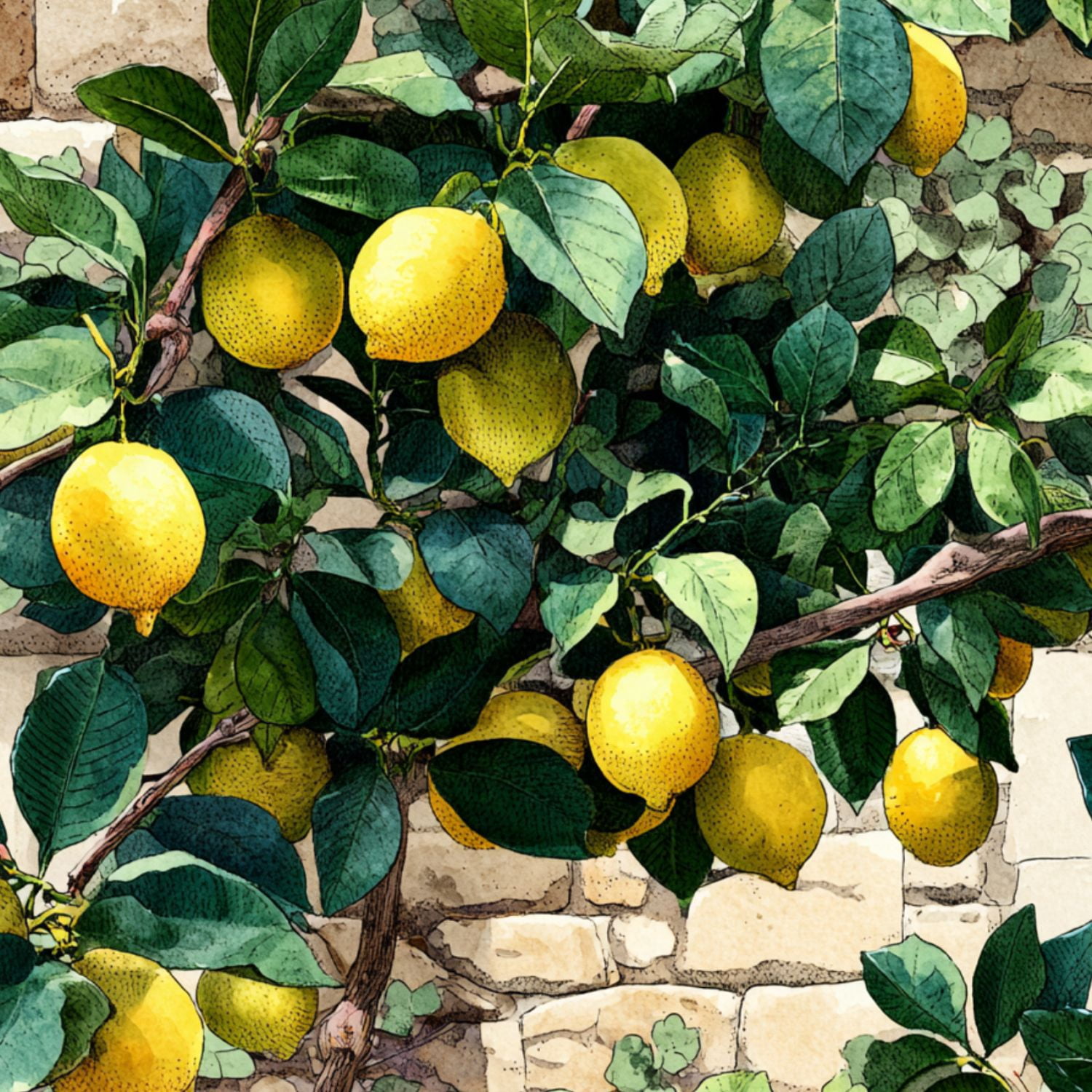 Lemon Peel and Stick Wallpaper Mediterranean Lemon Tree Wall Art Green ...