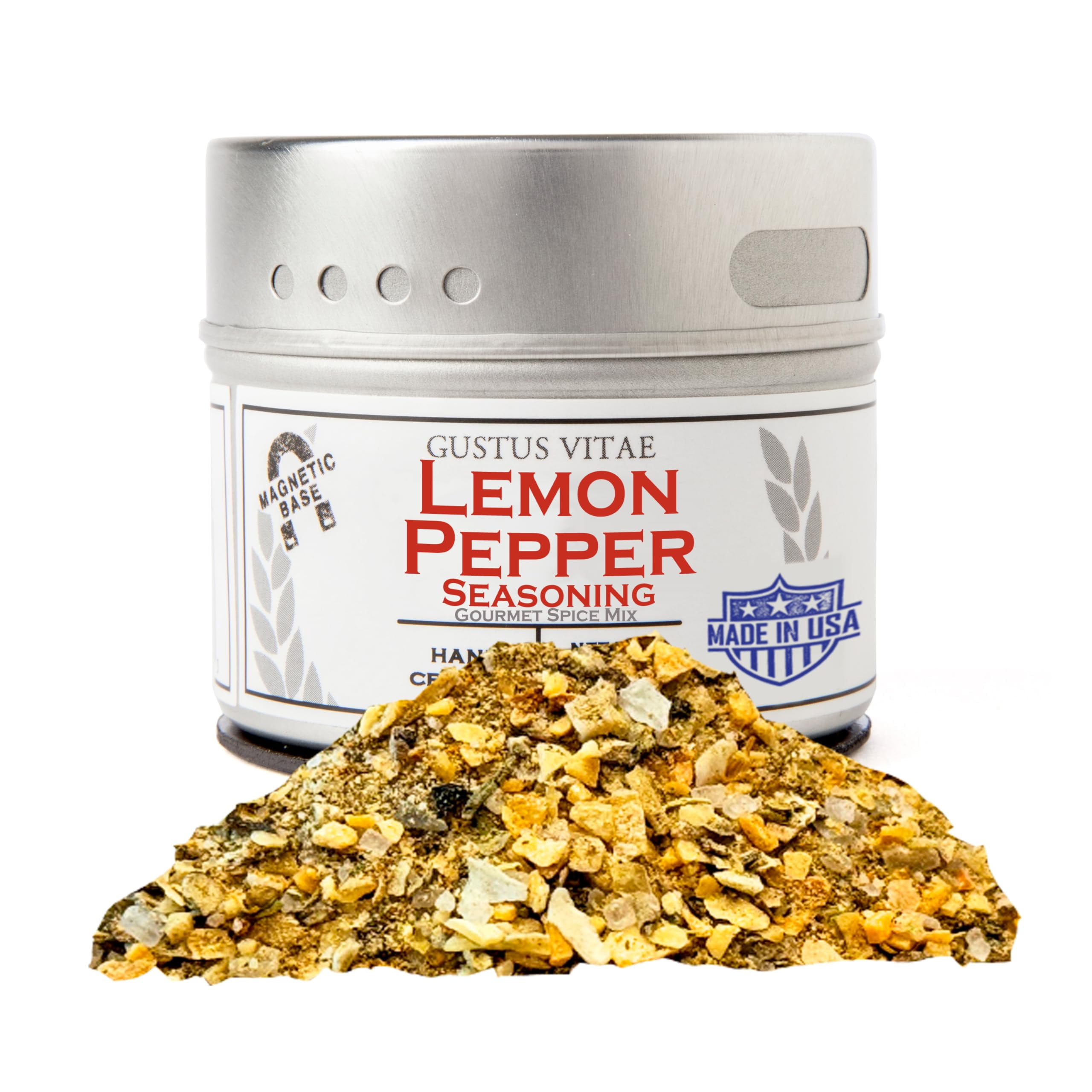 Lemon Pepper Seasoning FEV6| All Natural | Non GMO | Hand Crafted | 2.2 oz (62 g) | Gourmet Spice Mix | Small Batch | Artisanal Rub | Seasoning Pack | Magnetic Tin | Gustus Vitae | #251