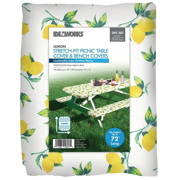 Deluxe Lemon Picnic Table Cover With Cushions, Cushion Crafted with Polyester Fill, Table Cover Crafted with Premium Heavy-Gauge Vinyl, Outdoor Furniture - Measures 70" long x 34" wide