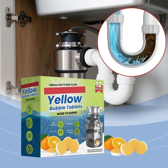 Lemon Pipe Deodorant Cleaning Tablets,12PCs Foaming Sink and Drain Deodorizer Tablets,Multi Surface Clean Refill,No Toxic Cleaning Tablets,for Bathroon & Kitchen Tube Cleaning