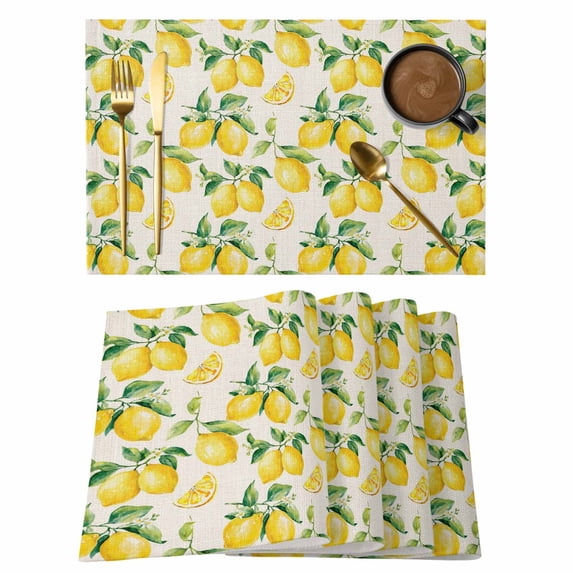Lemon Placemats Set of 12, Farmhouse Fruit Rustic Country Summer Plant Placemats for Dining Table, Place Mats for Kitchen Tabletop, Waterproof Wipeable Dining Table Mats Set