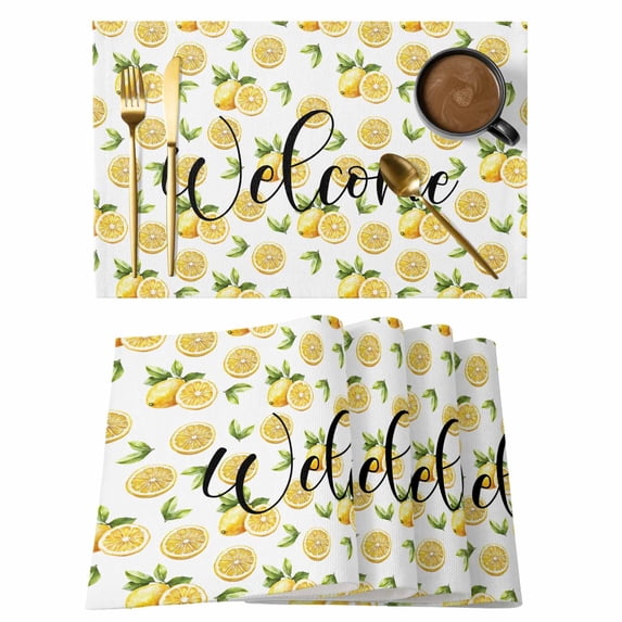 Lemon Placemats Set of 4 Welcome Summer Pastoral Yellow Fruit Watercolor Place Mats Indoor Wipeable Table Mats Washable Cloth Dining Table Placemats for Kitchen Holiday Party Home Decor 13x19 Inch
