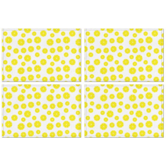 Lemon Placemats, Set of 4, Wrinkle Free Linen Table Mats Heat Resistant and Durable, Heat Resistant Wrinkle Free Place Mats for Dining Table, Tropical Summer Fruit Theme Ideal for Summer Fruit Decor