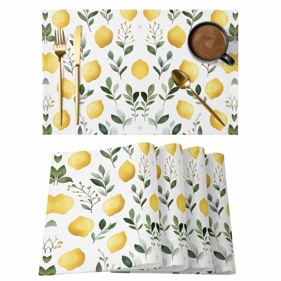 Lemon Placemats Set of 8 Yellow Fruit Sage Green Leaves Watercolor Floral Place Mats Indoor Wipeable Table Mats Washable Cloth Dining Table Placemats for Kitchen Holiday Party Home Decor 13x19 Inch