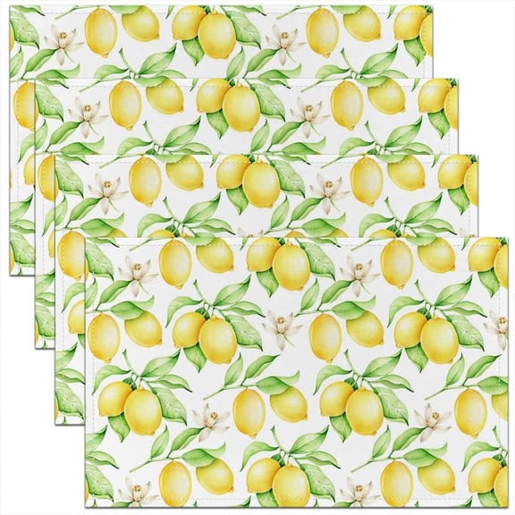 Lemon Placemats Set of 4, Summer Fruit Placemats 18x12 inch, Tropical Fruit Washable & Durable Table Placemats, Cute Indoor/Use Table Mats 18"x12"
