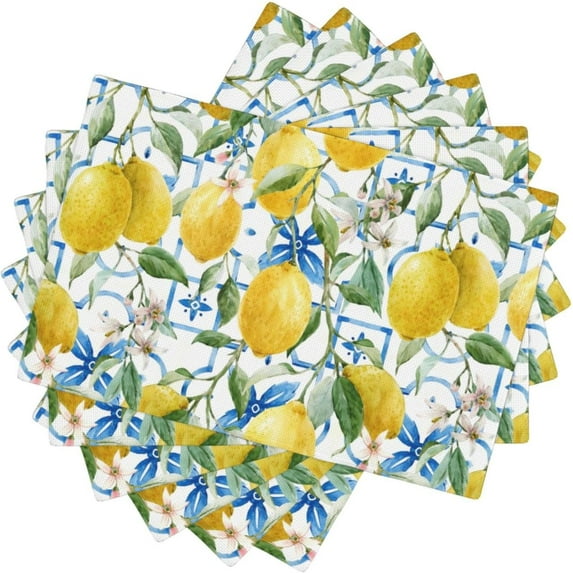 Lemon Placemats Set of 4,Summer Table Mats Yellow Lemonade Theme Rustic Holiday Table Decoration for Indoor Outdoor Party Kitchen Dining Table 6 PCS