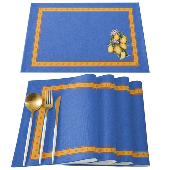 Lemon Plaid Fruit Kitchen Dining Table Decor Accessories 4/6pcs Placemat Heat Resistant Linen Tableware Pads Mats